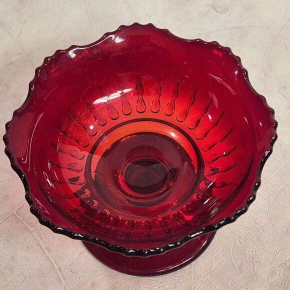 Vtg NEW MARTINSVILLE 3.5" Ruby Red Depression Footed Pedestal Dish - pls read - Picture 4 of 9